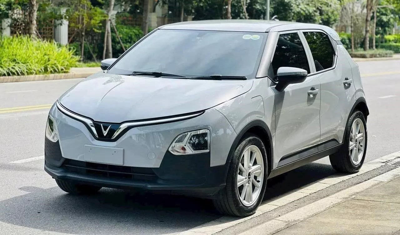 A pale grey compact SUV parked beside the kerb on a quiet street lined with trees and shrubs